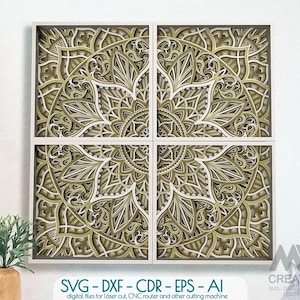 Lasergesneden Mandala SVG DXF, 3D-laag Mandala SVG, Modulaire Mandala-snijbestanden, Multi-layer Mandala Svg Dxf, Gelaagde 3D Wood Art - M236