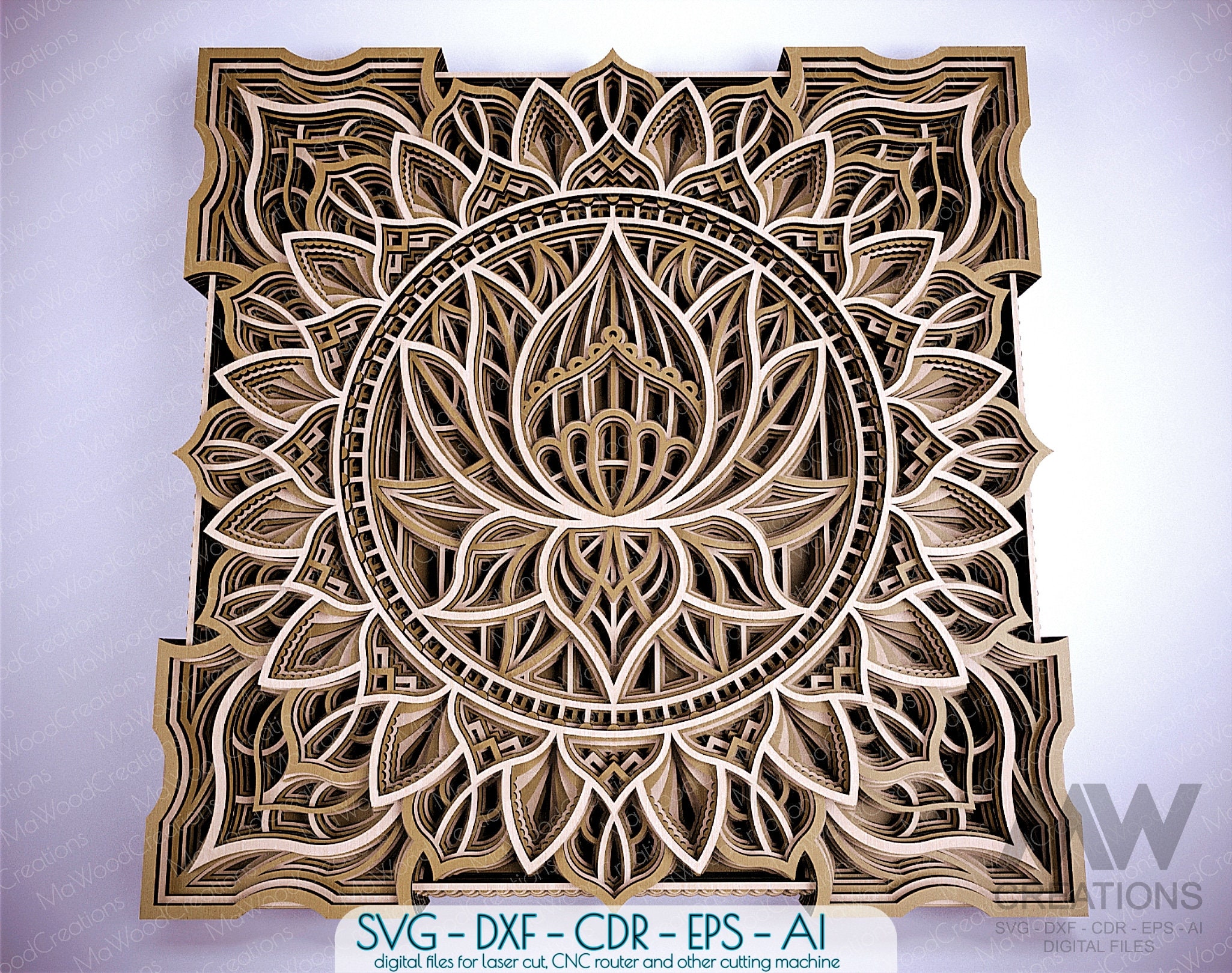 Laser Cut Lotus Flower Mandala SVG Dxf Multilayer Lotus - Etsy