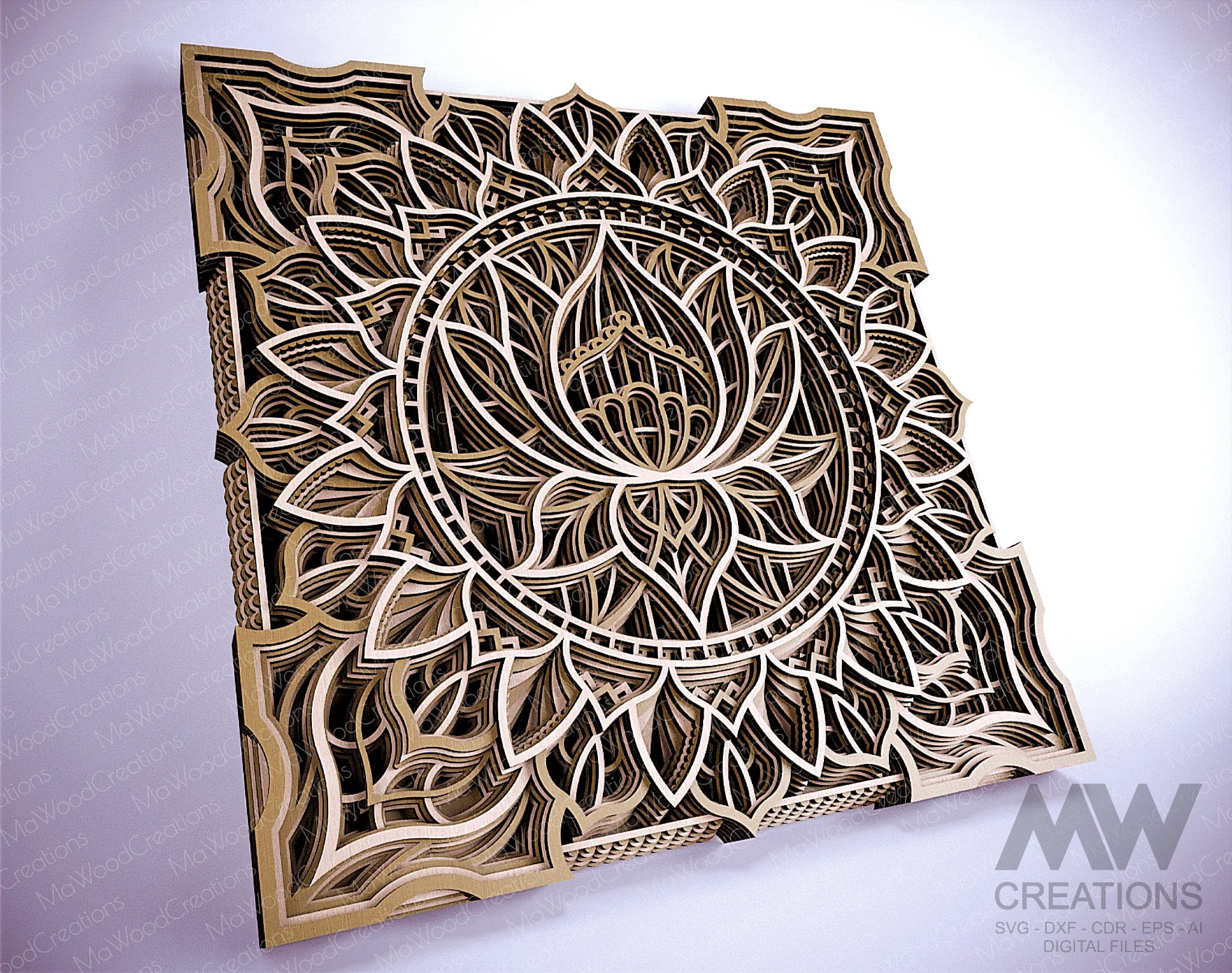 Laser Cut Lotus Flower Mandala SVG Dxf Multilayer Lotus - Etsy