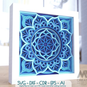 Shadow Box Svg Mandala, 3d SVG Flower Mandala Papercut Shadowbox, Layered Mandala Svg, Light Box Template, Cardstock Mandala SVG Dxf - M169