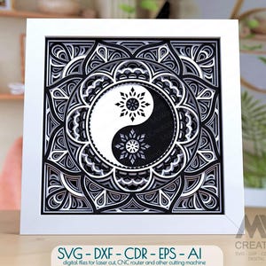 Yin Yang Mandala SVG, modello di taglio della carta Mandala a strati, modello Mandala Shadowbox, file Mandala a strati 3d, scatola delle ombre di arte della carta