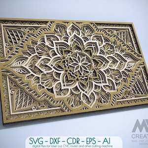 File SVG Mandala a strati per Mandala di fiori tagliati al laser 3D SVG Mandala tagliato al laser, Glowforge 3D Mandala SVG, Pannello geometrico multistrato - M279