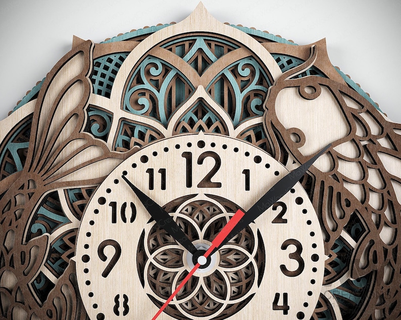 Layered Laser Cut Clock Template Multilayer Koi Fish Clock SVG Dxf ...