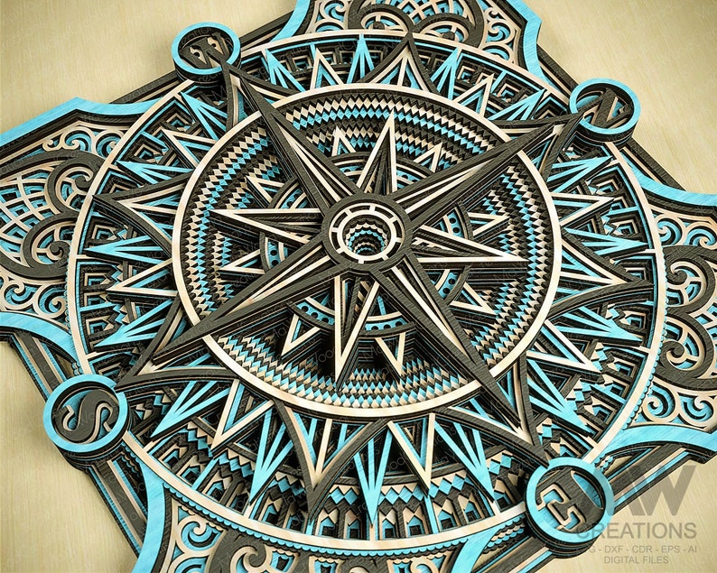 Multi-layer Compass Mandala, Laser Cut Compass 3D Mandala Svg Files ...