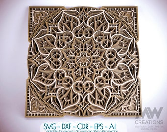 Laser cut Multilayer Mandala SVG Dxf, Mandala SVG cutting file, Mandala Cnc Laser files, 3D Flower Mandala SVG Dxf, 3d Layered Wood Art -M81