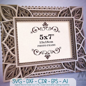 5x7 Picture Frame Laser cut files, Layered Frame SVG DXF, Multilayer Photo Frame, Laser cut Wood Picture Frame, Glowforge Frame SVG - F18