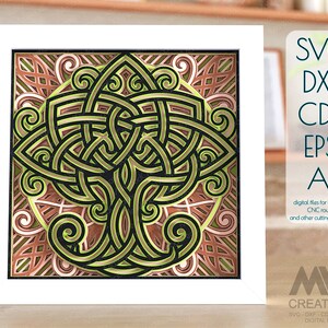 Mandala de árvore celta SVG, Mandala de árvore multicamadas Svg, 3d SVG Árvore celta, modelo de mandala celta Shadowbox, Mandala de cartolina SVG