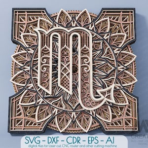 Scorpion Zodiac Sign, Multilayer Schorpioen Mandala, Laser Cut Zodiac Signs Svg DXF, 3D-laag Zodiac Mandala, Multilayer Scorpius Svg cut file