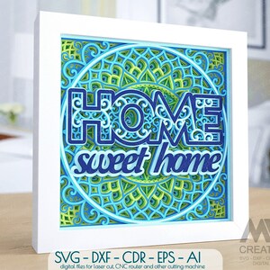 Home Sweet Home Shadow Box SVG Dxf, Layered Home Svg, ShadowBox Sweet Home Paper Cut, Cricut Shadow Box Svg, Multi-layer Mandala Svg - M199