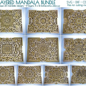 Pacchetto Mandala a strati SVG DXF, pacchetto Mandala multistrato, pacchetto Mandala rettangolare tagliato al laser, file DXF Mandala 11x14 per taglio laser