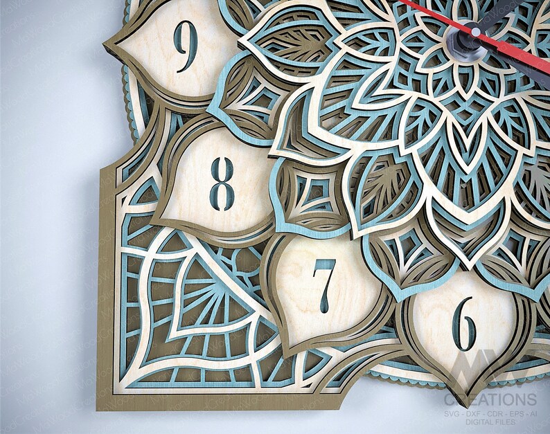 6 Layer Mandala Clock Dxf, Laser Clock SVG DXF Cut Files, Laser Cut Dxf ...