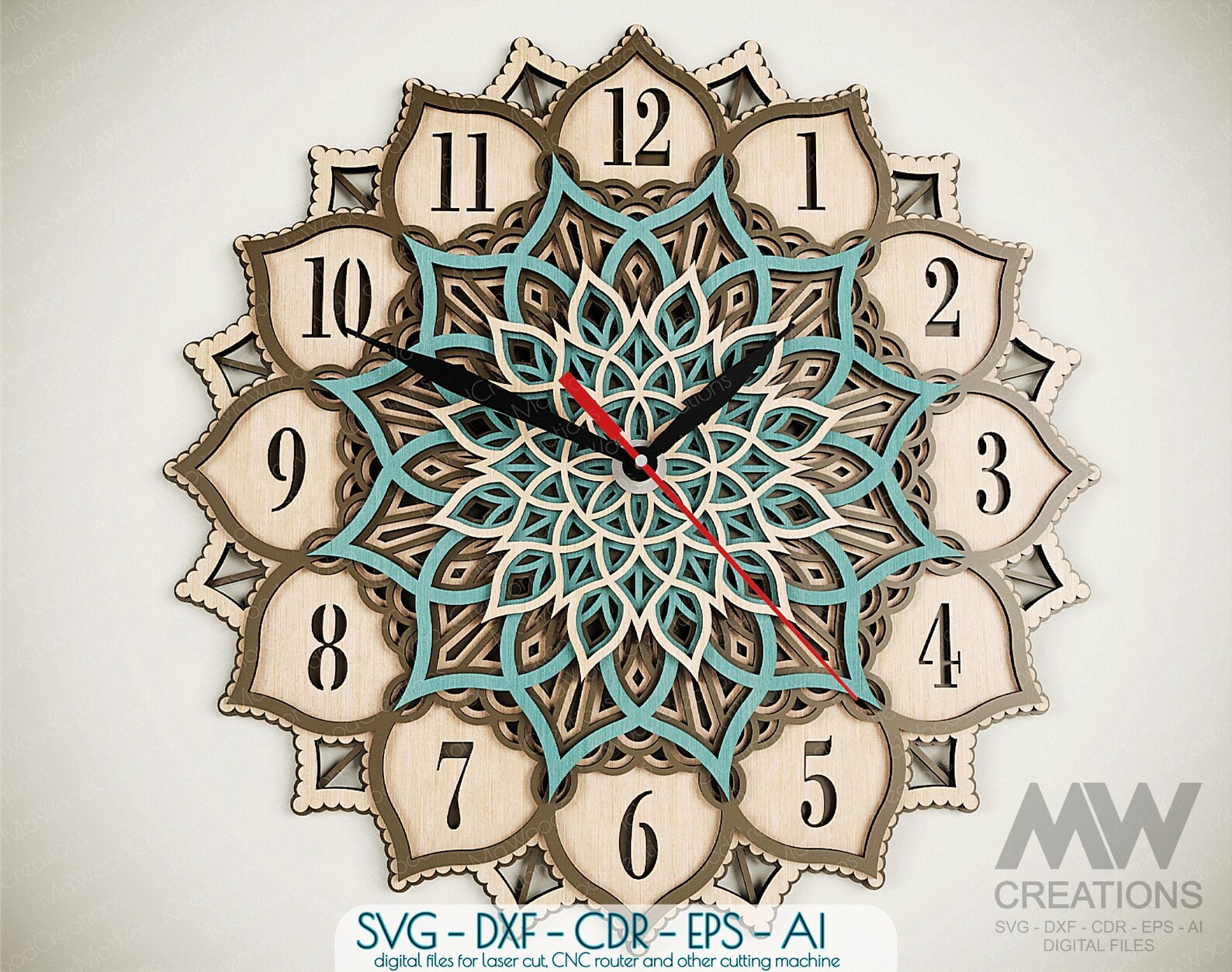 Laser Cut Mandala Clock Svg Dxf, 5 Layer Clock Cut Files, Laser Cut ...