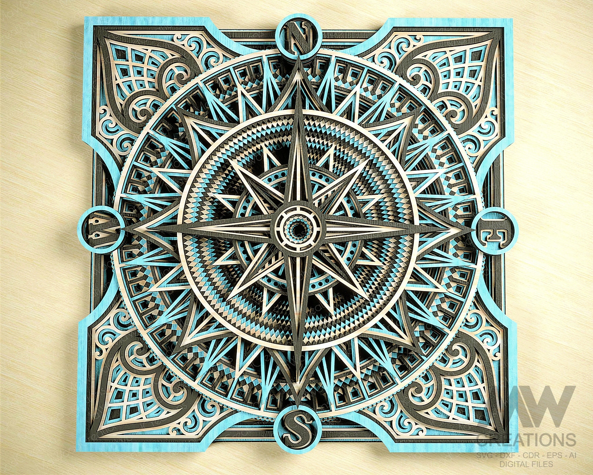 Multi-layer Compass Mandala, Laser Cut Compass 3D Mandala Svg Files ...