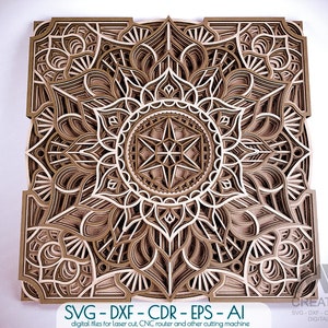 9 laag Mandala SVG Dxf, 3D SVG Mandala, Cricut Mandala Svg, Laser cut Layered Panel Mandala design, Glowforge Svg Layer Mandala - M54