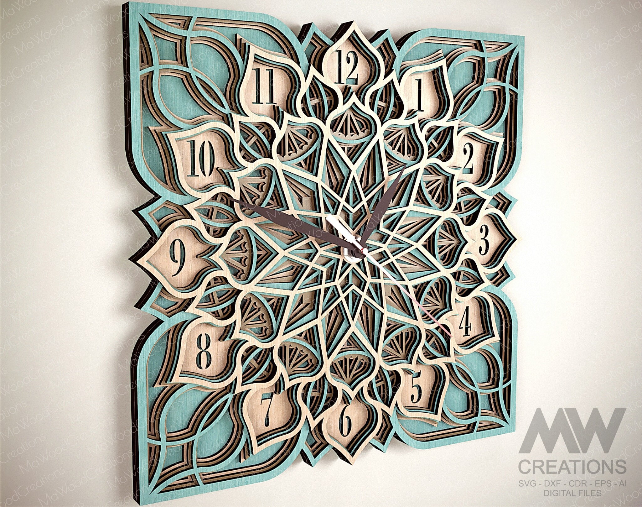 Laser Cut Clock SVG Dxf, Layered Mandala Clock Svg, 3d Svg Clock Files ...