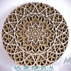 Strato 3D Mandala SVG, Mandala multistrato tagliato al laser DXF, File laser Cnc Mandala fiore, Mandala impilato SVG Dxf, Arte del legno 3D a strati - M104