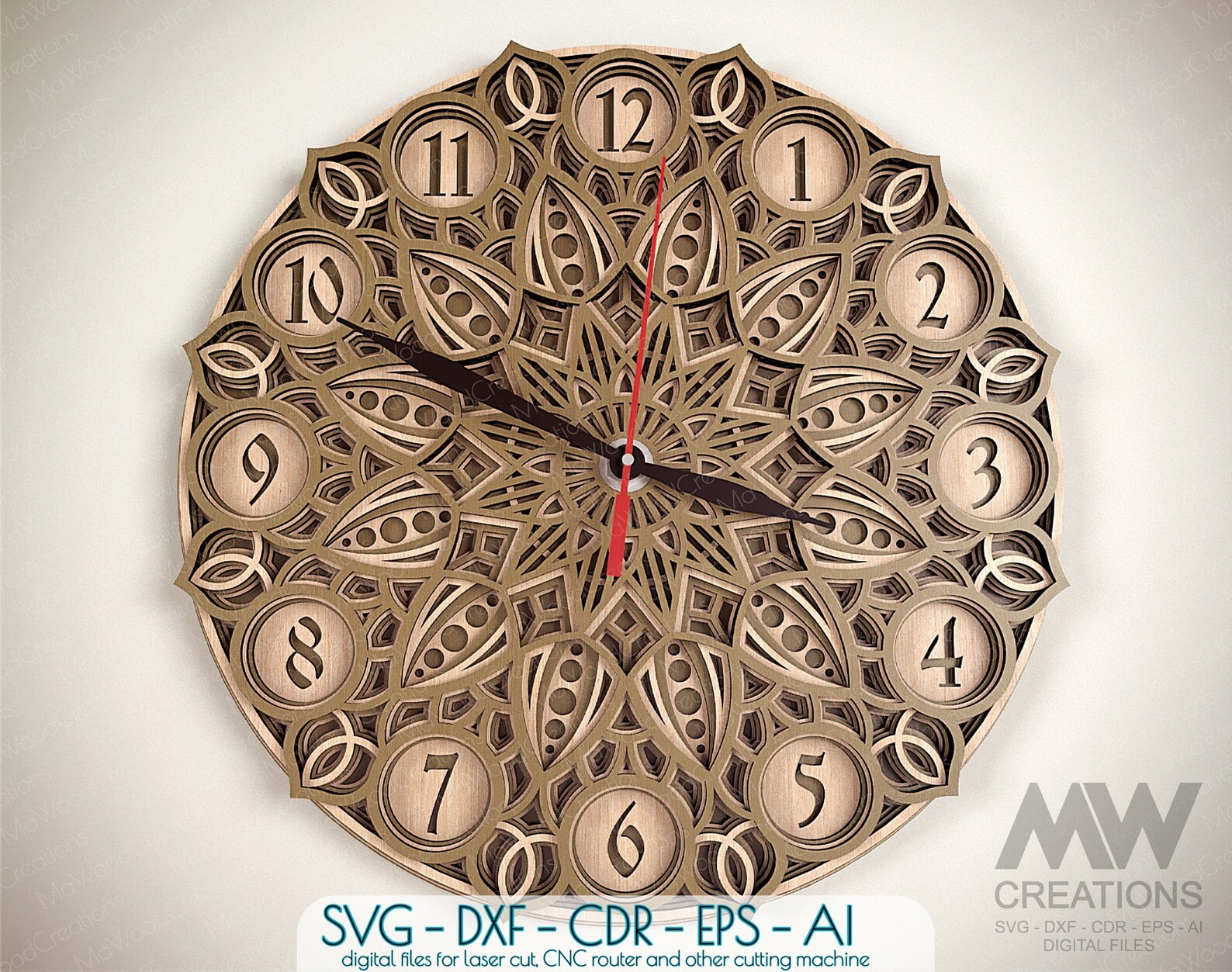 Laser Cut Mandala Clock Svg Dxf, 5 Layer Clock Cut Files, Laser Cut ...