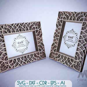 Fichiers découpés au laser de cadre photo 4 x 6, cadre en couches SVG DXF, cadre photo multicouche, cadre photo en bois découpé au laser, cadre Glowforge SVG - F12