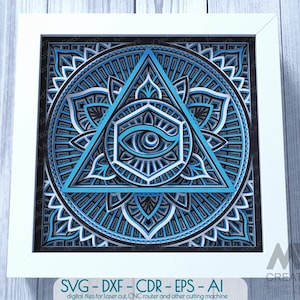 3D Eye of Providence, Seeing Eye SVG, Evil Eye Layered SVG, ShadowBox Paper Cut Template, Cricut Evil Eye Svg, Multi-layer Mandala Svg -M175