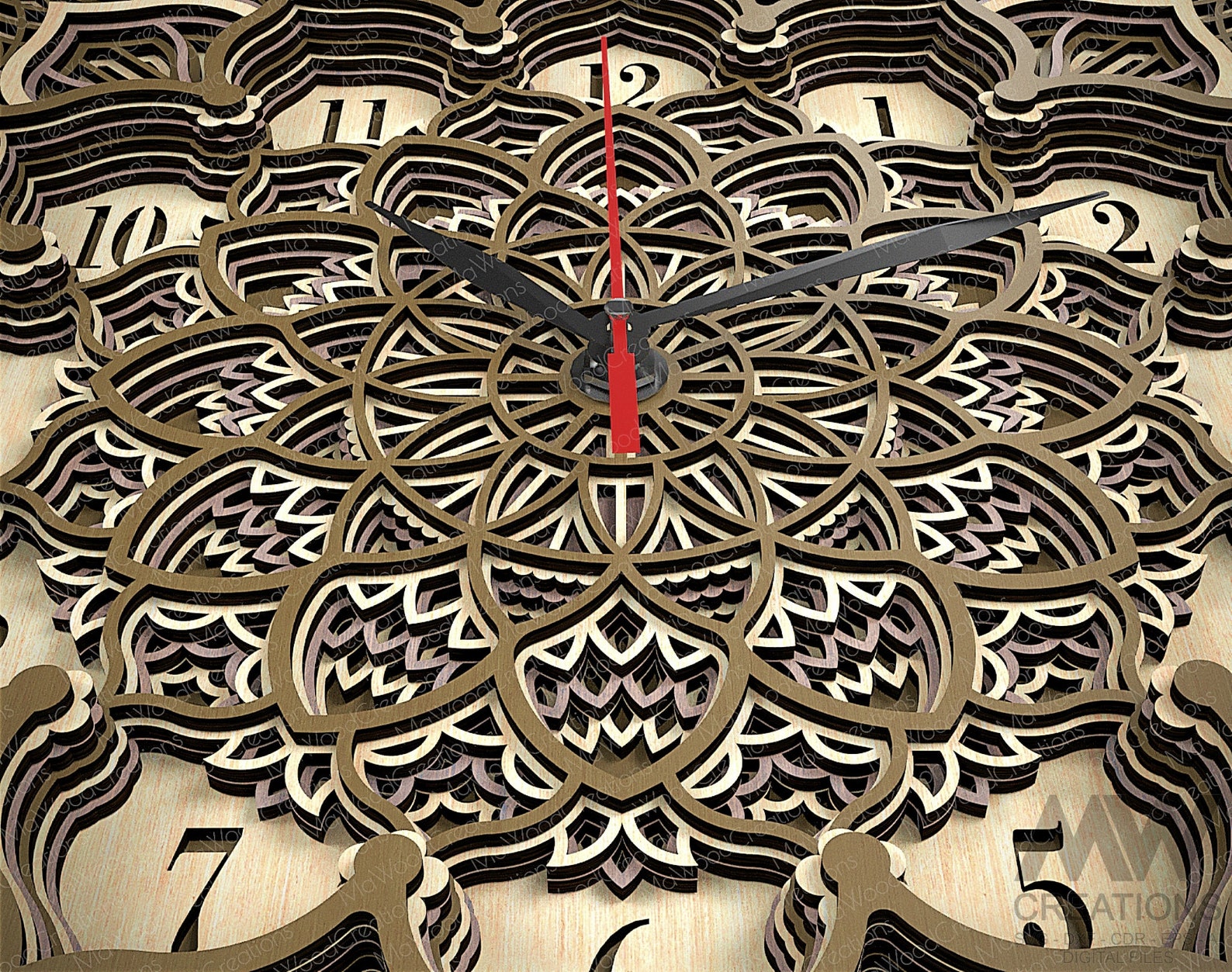 Laser Cut Multi-layer Clock Svg Dxf, Mandala Clock Svg, 3d Svg Clock ...