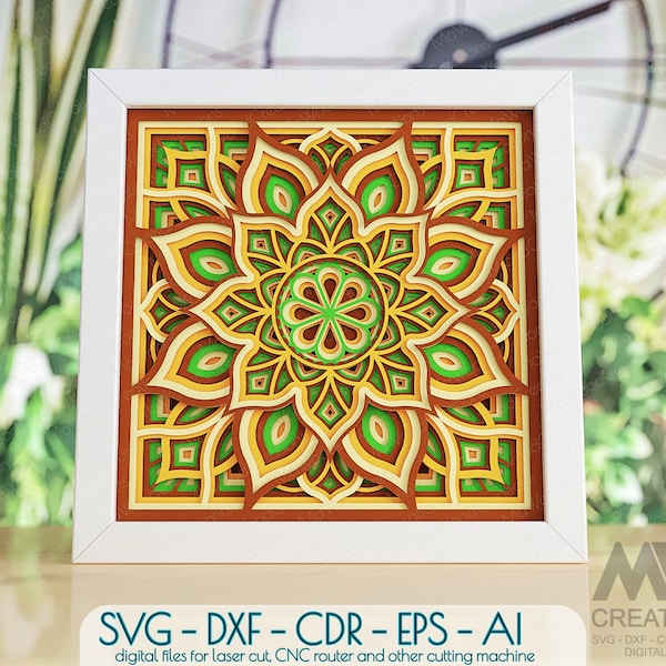8 layer Mandala Svg Dxf paper cut file, Layered Mandala SVG, 3d Svg Multi-layer Mandala, Shadow Box Svg Flower Mandala Cricut file - 015_SB