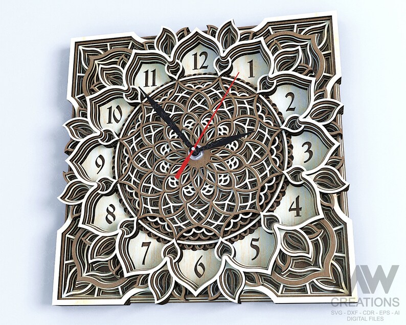Laser Cut Clock SVG Dxf, Layered Mandala Clock Svg, 3d Svg Clock Files ...