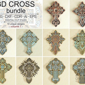 3D SVG Cross Bundle volume 7, Mandala religiosa Cross SVG Dxf, Laser cut Christian Cross Bundle, Cricut Svg Cross 3d Layered Glowforge Cross