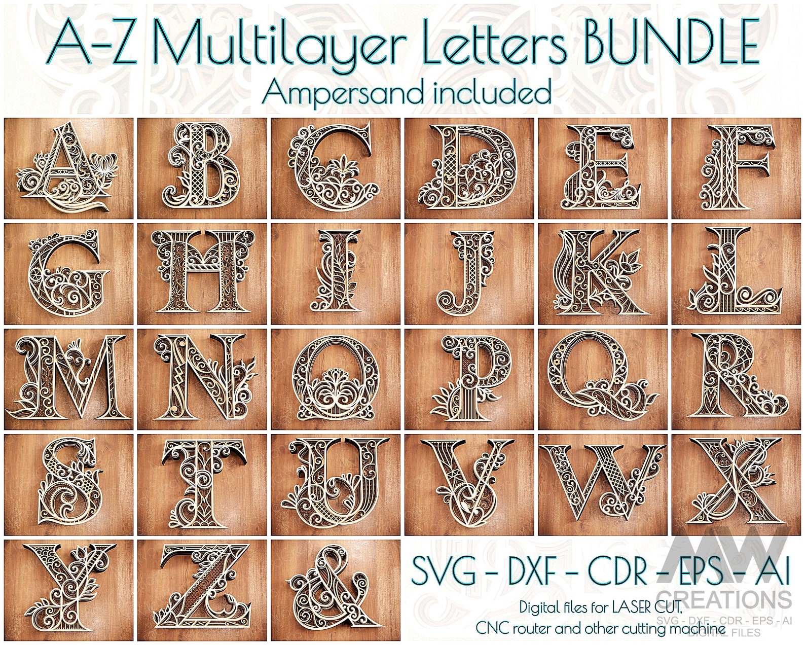 Multilayer Letters Bundle, A-Z Letters SVG Bundle, Laser Cut Letters ...