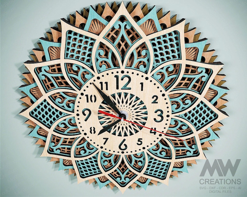 Laser Cut Multilayer Mandala Clock SVG DXF, 3D Layer Clock Svg Dxf ...
