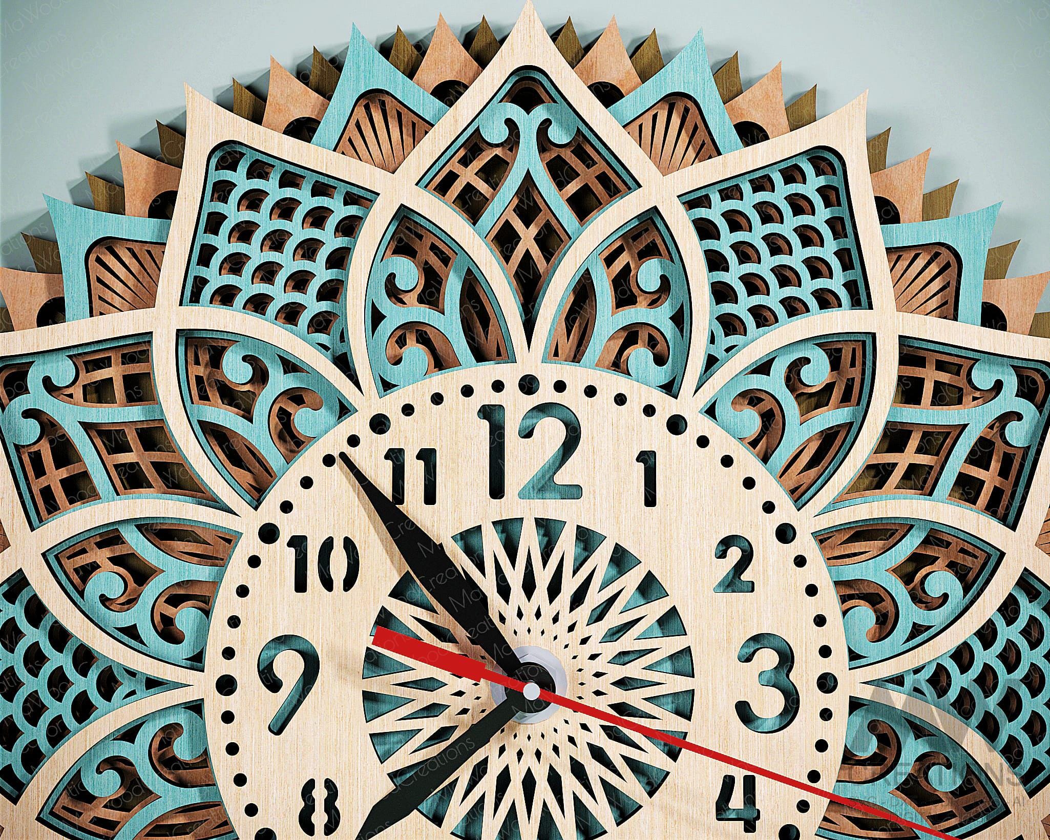 Laser Cut Multilayer Mandala Clock SVG DXF, 3D Layer Clock Svg Dxf ...