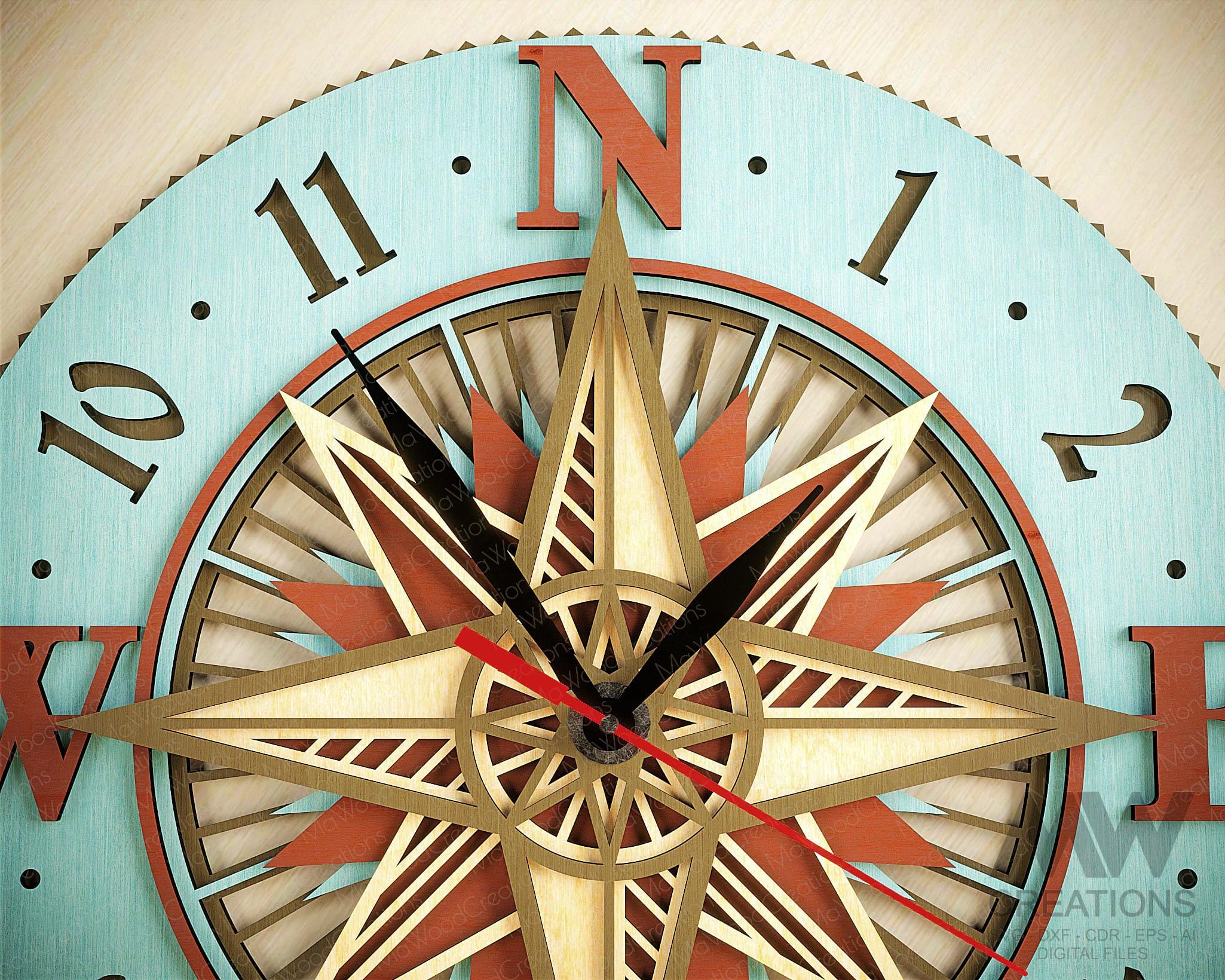 Laser Cut Compass Clock SVG Dxf, Compass Mandala Clock Svg, Mandala ...