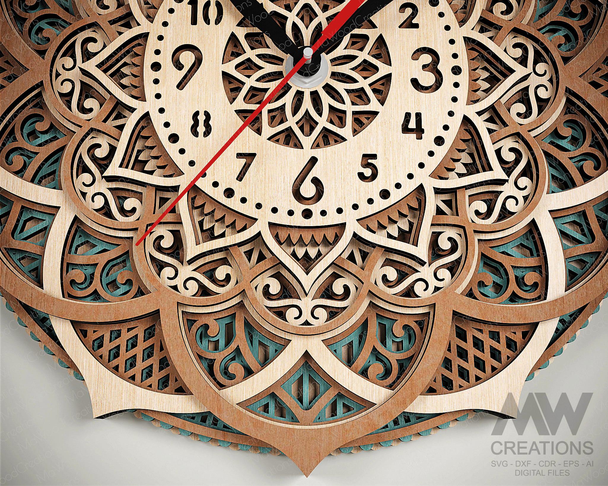Laser Cut Wall Clock Cutting Files, Layered Clock SVG Dxf, Multilayer ...