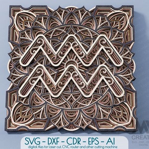 Waterman Zodiac Sign, Multilayer Water Bearer Mandala, Laser Cut Zodiac Signs SVG DXF, 3D layer Zodiac Mandala SVG, Multilayer Mandala Cnc