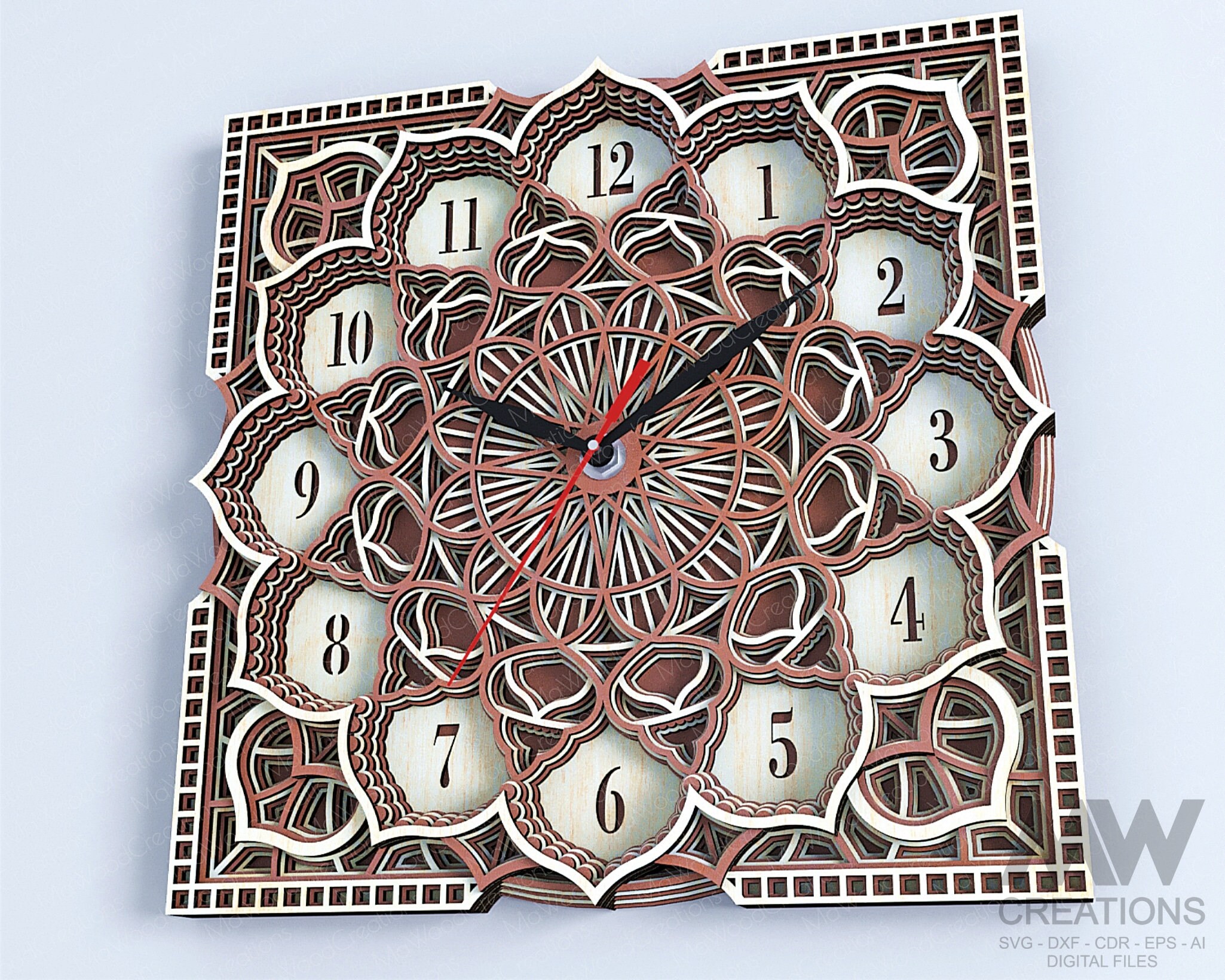 Laser Cut Multi-layer Clock, Mandala Clock Svg Dxf, 3D Layer SVG Clock ...