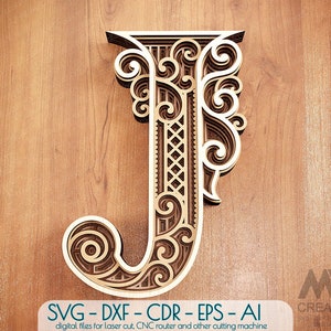 Gelaagde Letter J, Gelaagde letters SVG, Multi layer Letters, Letters SVG DXF, Laser cut Letters, Cricut Letters, Monogram Svg Letters