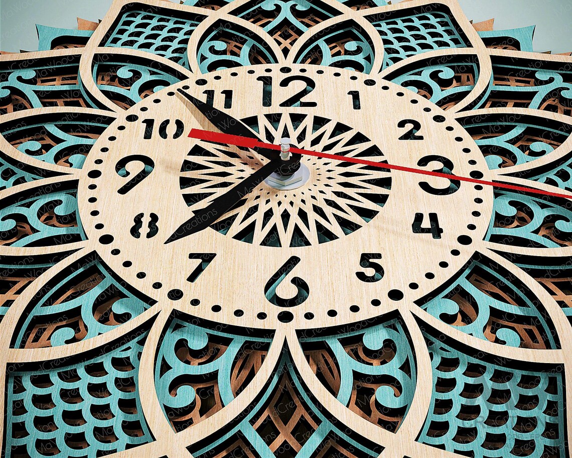 Laser Cut Multilayer Mandala Clock SVG DXF, 3D Layer Clock Svg Dxf ...
