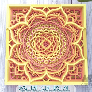 3D Layer Mandala SVG, Flower Mandala Paper Cutting Template, Layered Shadowbox Mandala, 3d Light Box Template, Paper Art Shadow Box - M167