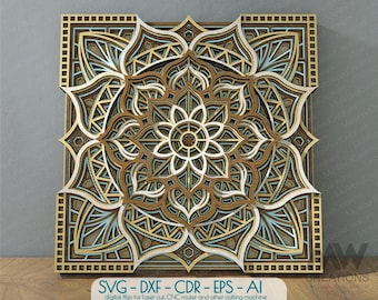 Laser Cut Multi layer Mandala SVG Dxf files, Layered Flower Mandala, 3d Svg Cricut Mandala, Glowforge Mandala Svg file for Laser cut - M030a