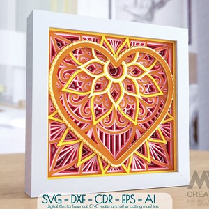 Shadow box Heart Mandala SVG Dxf, Multilayer Heart Mandala Svg, Layered Heart Svg, Cricut Heart 3d layer Svg, Heart Mandala Shadow Box -M204