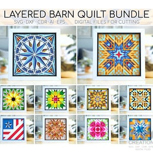 Layered Barn Quilt Bundle, 3d SVG paper cut design, Shadow Box Quilt svg, Cricut SVG barn Quilt, 3d Layered Quilt block, Paper Quilt pattern