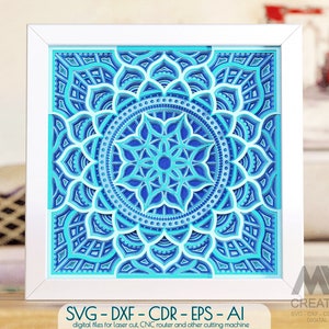 Flower Mandala Shadow Box SVG, 3D Layer Mandala SVG, Paper Cutting Template, 3D Layer Mandala Light Box Template, Glowforge Mandala - M135