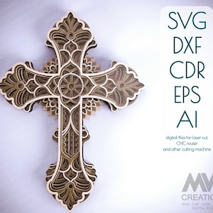Christian Cross SVG, 3D SVG Cross, Gelaagde Mandala Cross, Lasergesneden Cross Dxf, Cricut Cross project, 3d Gelaagde Glowforge Cross - Cr17