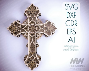 Christian Cross SVG, 3D SVG Cross, Layered Mandala Cross, Laser cut Cross Dxf, Cricut Cross project, 3d Layered Glowforge Cross - Cr17