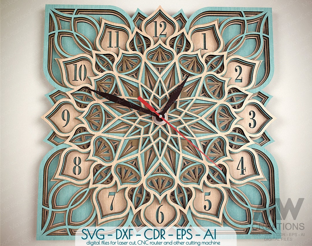 Laser Cut Clock SVG Dxf, Layered Mandala Clock Svg, 3d Svg Clock Files ...