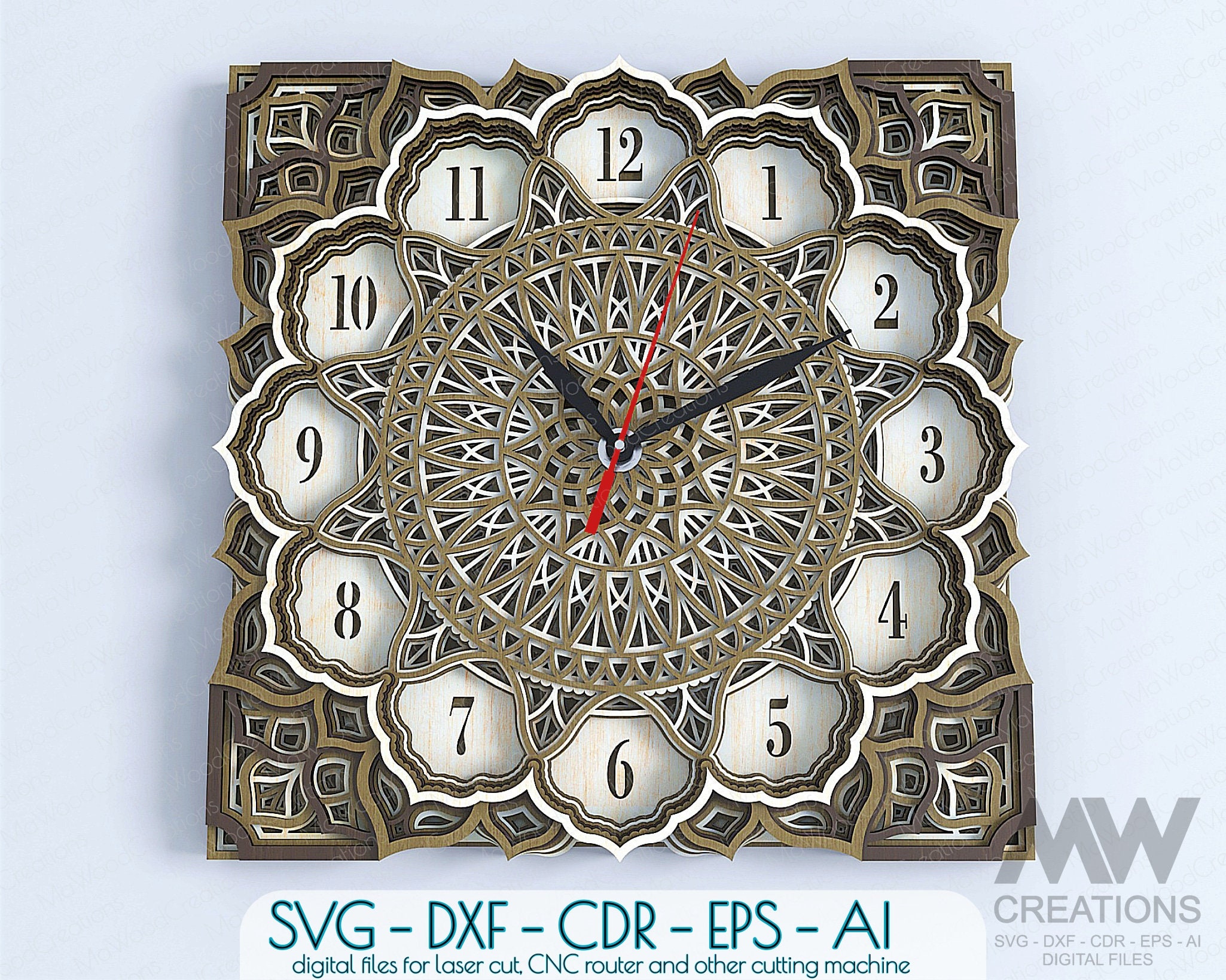 Multi Layer Clock Laser Cut Files, Mandala Clock Svg, 3d Svg Clock ...
