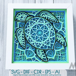 Geschichtetes Schildkröten-Mandala SVG, 3D-Schildkröten-Svg, mehrschichtiges Schildkröten-Svg-Schnittdatei, Cricut-Schildkröten-Mandala, geschichtete Tiere-Mandala-Svg -A12