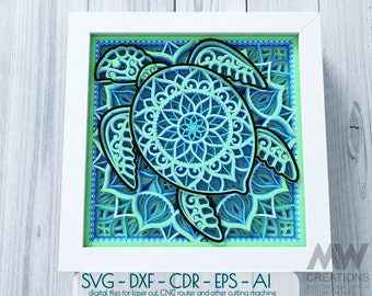 Layered Turtle Mandala SVG Dxf, 3D Turtle Svg, Multi-layer Turtle Svg cut file, Cricut Turtle Mandala, Layered Animals Mandala Svg -A12
