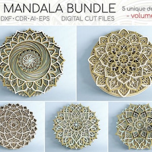 Pacchetto Mandala 10x10 vol.8, pacchetto SVG Mandala a strati 3D, pacchetto Mandala multistrato, file Svg Dxf Mandala tagliato al laser per taglio laser