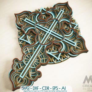 Mehrschichtiges Kreuz Laser cut SVG, 3D SVG Layered Cross, 6 Layer Cross Svg, Mehrschichtige Mandala Kreuz Schnittdatei, Religiöse Dekoration - Cr30