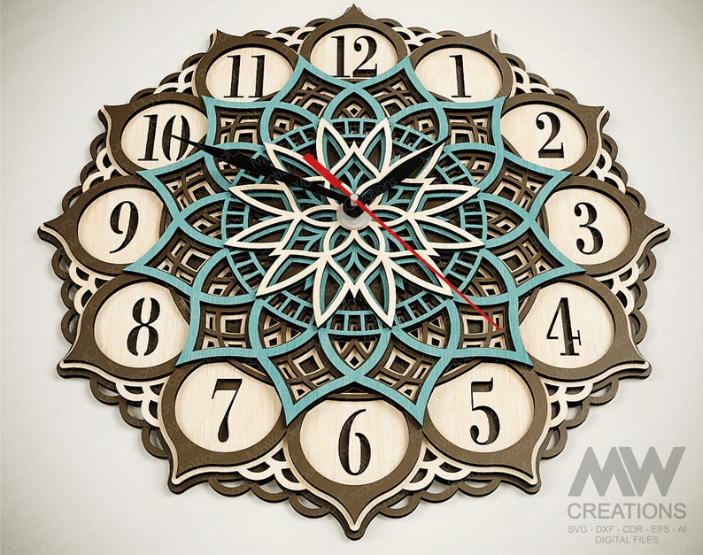 5 Layer SVG Clock Cut Files, Laser Cut Mandala Clock Svg Dxf, Multi ...